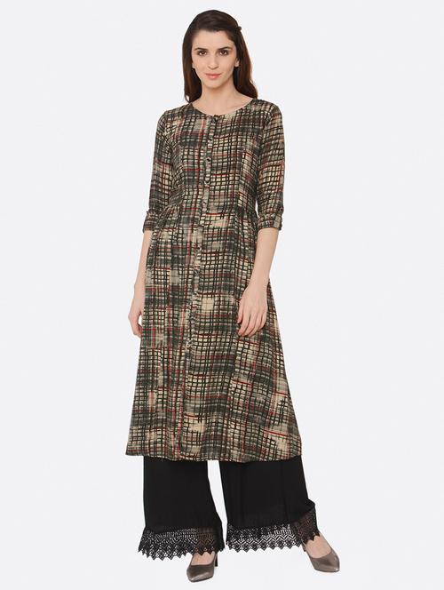 a-line checkered kurta - 16013217 - Very Small Image - 1