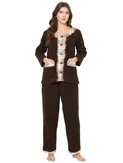 checkered panel lace detail nightwear set - 16013537 - Very Small Image - 1