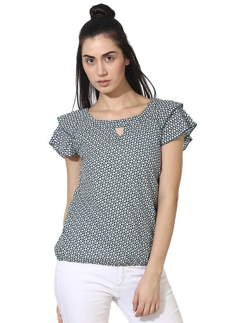 ruffle sleeved geometric top - 16013838 - Very Small Image - 1