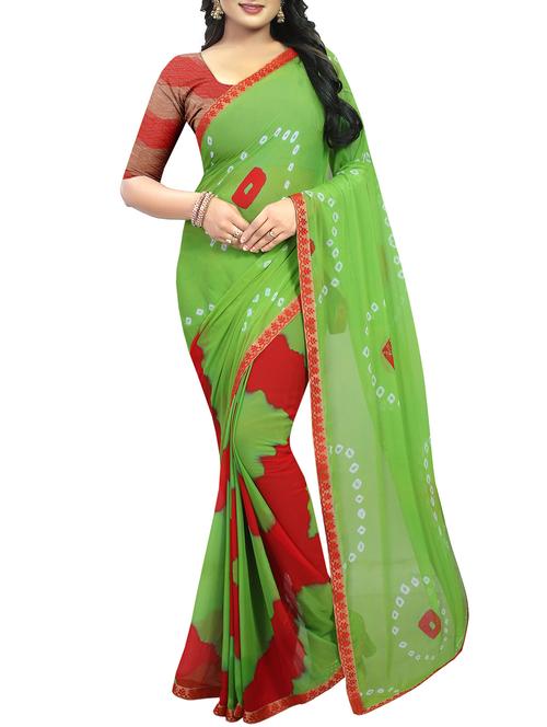 contrast shades bandhani saree with blouse - 16013988 - Very Small Image - 1