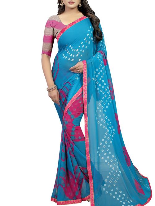 contrast shades bandhani saree with blouse - 16013994 - Very Small Image - 1