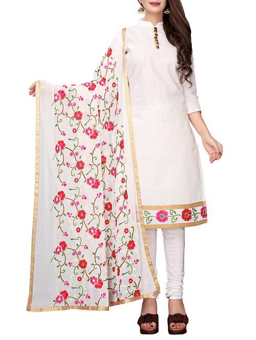 thread embroidered churidaar unstitched suit - 16016056 - Very Small Image - 1