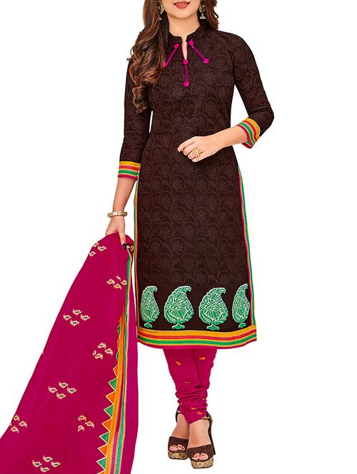 printed churidaar suit unstitched suit - 16016695 - Very Small Image - 1