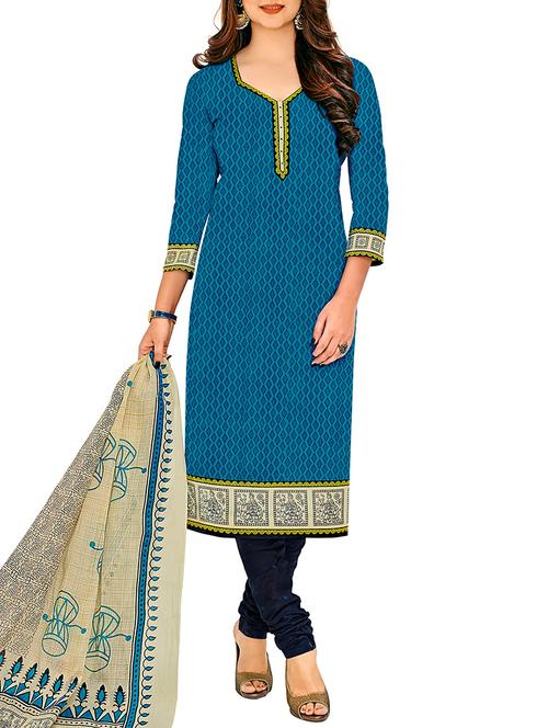 printed churidaar unstitched suit - 16016720 - Very Small Image - 1