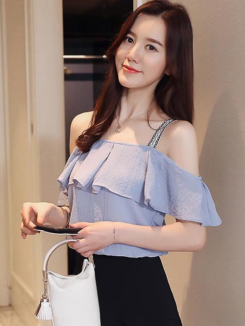 ruffled cold shoulder top - 16017597 - Very Small Image - 1