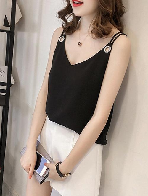 black eyelet detail cami topregular top - 16017606 - Very Small Image - 1