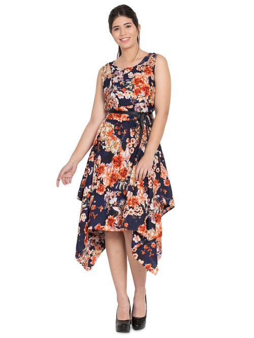 cut out detail floral asymmetric dress - 16018058 - Very Small Image - 1
