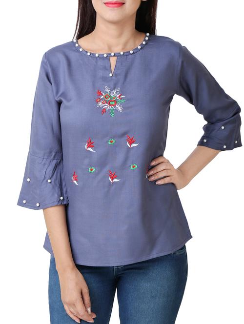 pearl embellished embroidered top - 16018324 - Very Small Image - 1