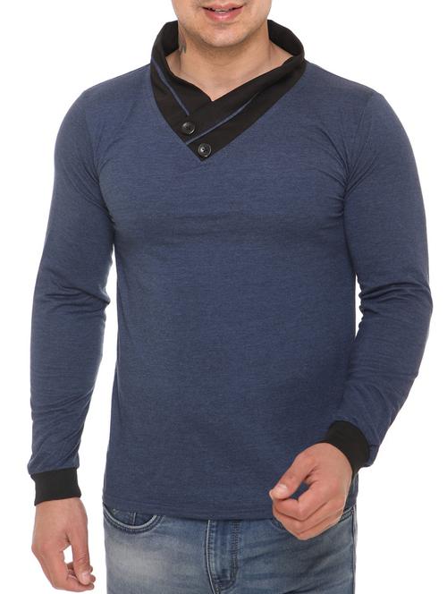 navy blue solid overlap neck t-shirt - 16019312 - Very Small Image - 1