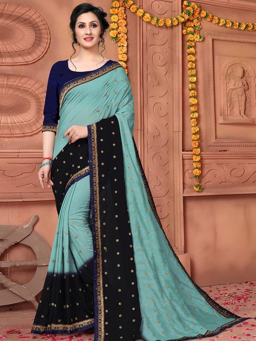 contrast border embellished saree with blouse - 16019772 - Very Small Image - 1