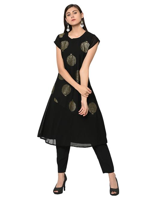 foil printed a-line kurta with pant set - 16019789 - Very Small Image - 1