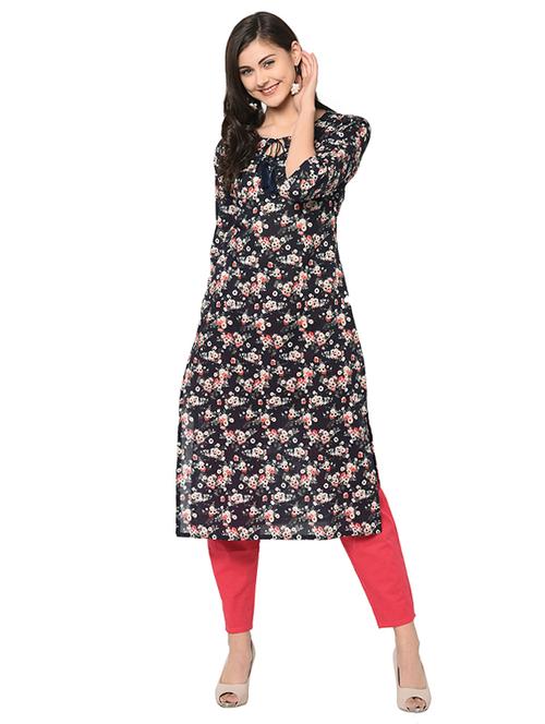 floral printed kurta with solid pant set - 16019825 - Very Small Image - 1