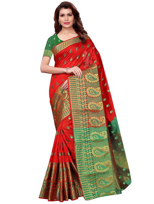 paisley zari motif woven saree with blouse - 16021395 - Very Small Image - 1