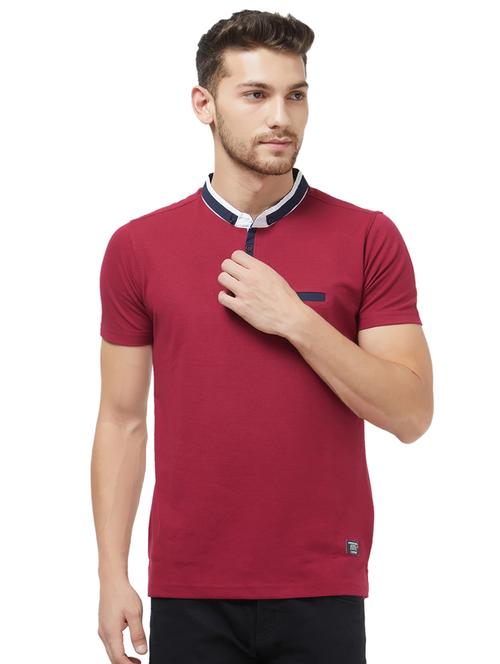 maroon solid collared tshirt - 16021565 - Very Small Image - 1