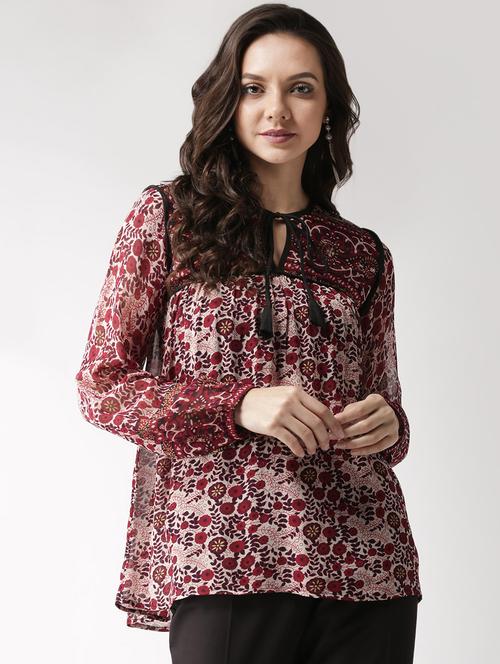 tie up floral peasant top - 16022480 - Very Small Image - 1