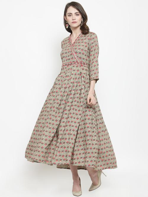 floral piping fit & flare ethnic dress - 16022960 - Very Small Image - 1