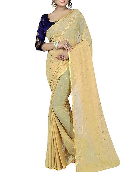 cream embroidered saree with blouse - 16023657 - Very Small Image - 1
