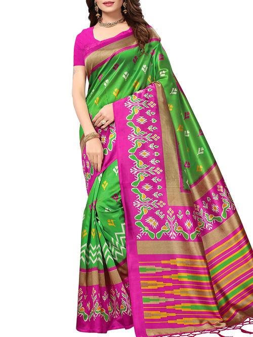 ikat green mysore silk saree with blouse - 16024795 - Very Small Image - 1