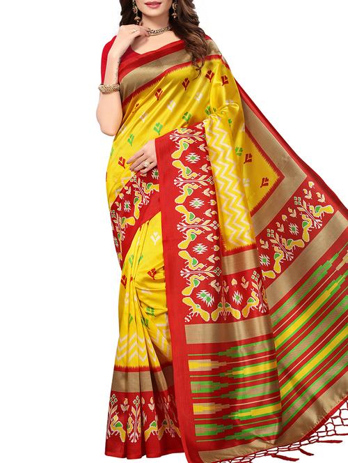 ikat yellow mysore silk saree with blouse - 16024797 - Very Small Image - 1