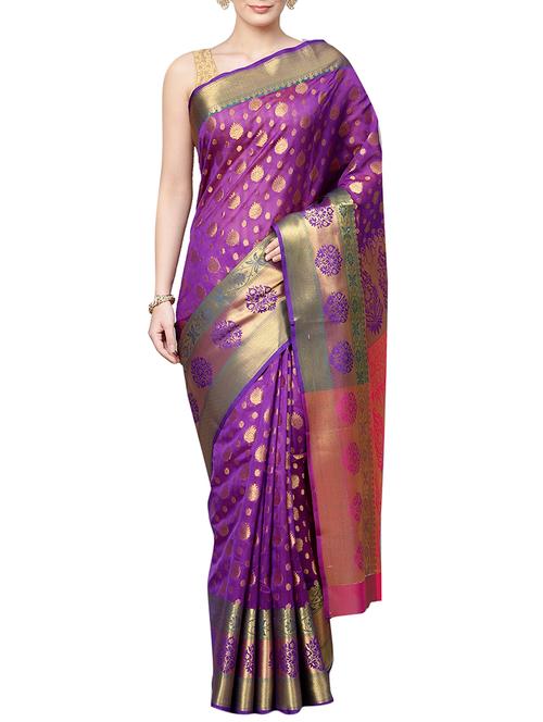 ethnic zari motifs purple woven saree with blouse - 16024817 - Very Small Image - 1