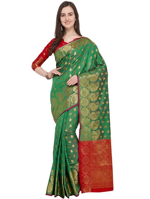 paisley zari motif banarasi saree with blouse - 16025103 - Very Small Image - 1