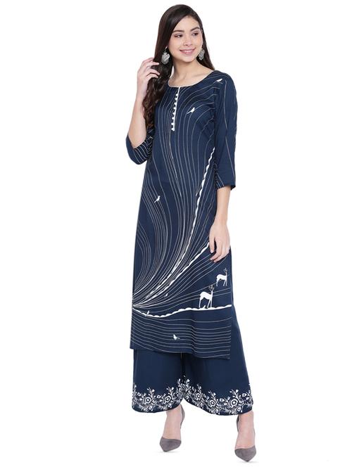 printed straight kurta palazzo set - 16025349 - Very Small Image - 1