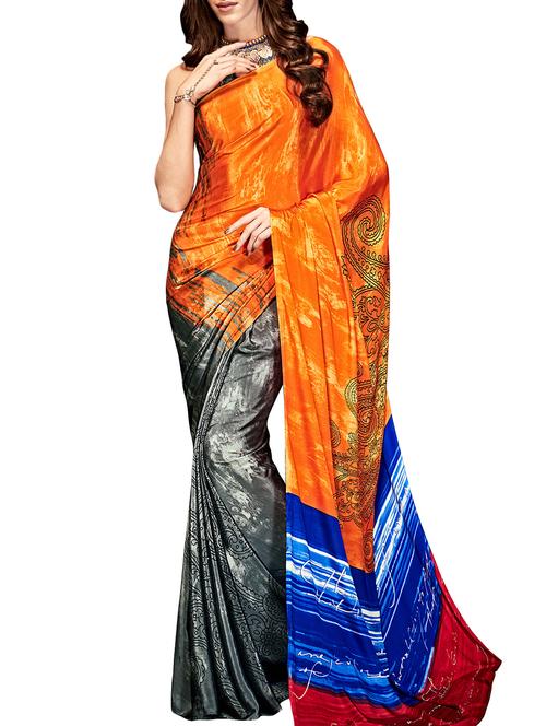 half & half printed saree with blouse - 16025529 - Very Small Image - 1