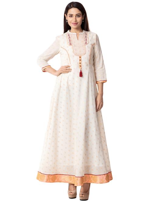 yoke detail a-line kurta with tassels - 16027029 - Very Small Image - 1