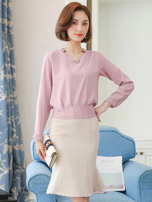 mandarin neck pleat detail top - 16027631 - Very Small Image - 1