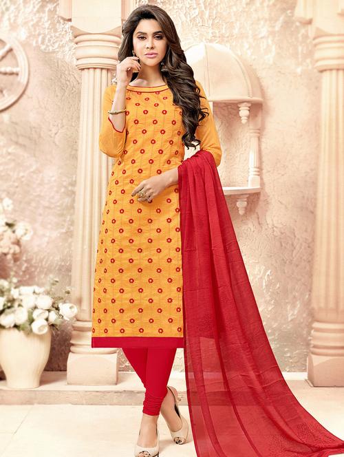 yellow cotton unstitched suit - 16027664 - Very Small Image - 1
