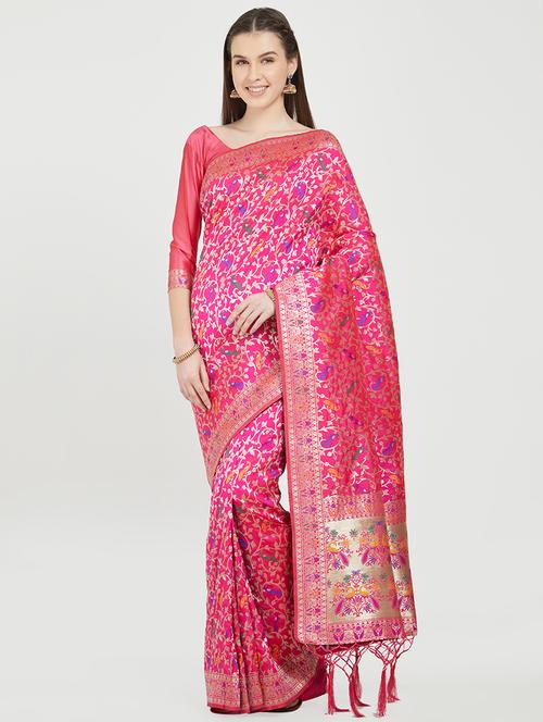 ethnic zari motifs banarasi saree with blouse - 16028088 - Very Small Image - 1