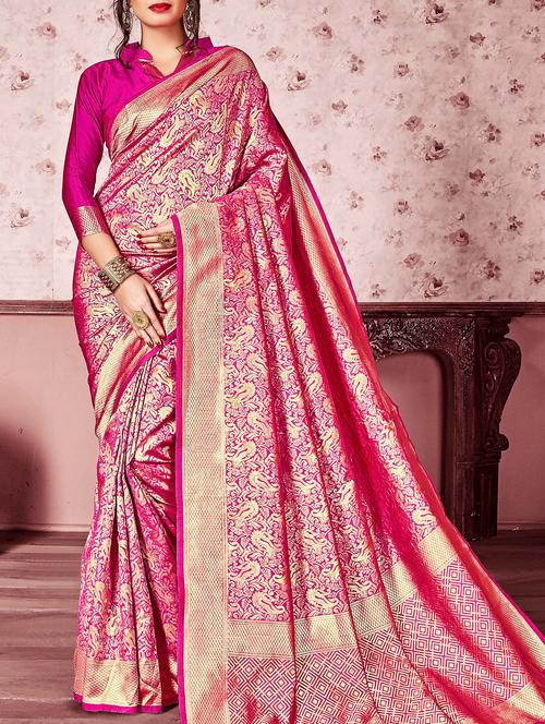 paisley zari motif kanjivaram saree with blouse - 16028188 - Very Small Image - 1
