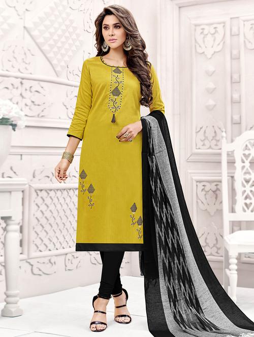 yellow silk unstitched suit - 16028241 - Very Small Image - 1