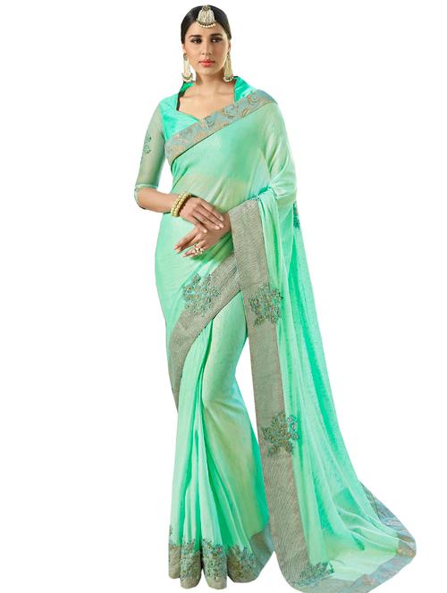 patchwork embroidered saree with blouse - 16028850 - Very Small Image - 1