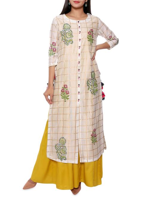 checkered floral layered ethnic dress - 16029372 - Very Small Image - 1