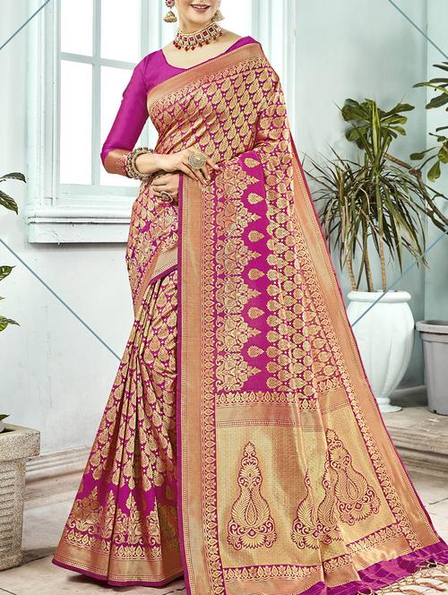 ethnic zari motif kanjivaram saree with blouse - 16029389 - Very Small Image - 1