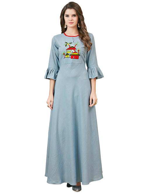 embroidered flared kurta - 16029433 - Very Small Image - 1