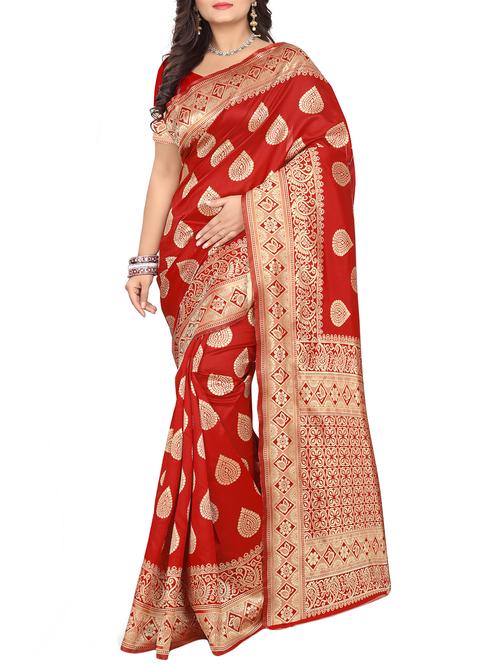 ethnic zari motif banarasi saree with blouse - 16030174 - Very Small Image - 1