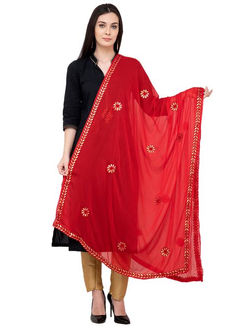red embroidered gota work dupatta - 16039371 - Very Small Image - 1