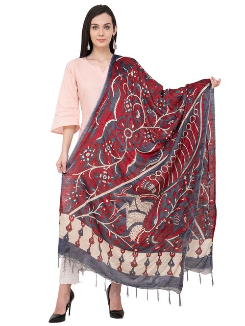 printed kalamkrari dupatta with fringes - 16039410 - Very Small Image - 1