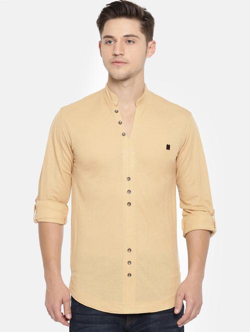 beige solid casual shirt - 16039602 - Very Small Image - 1