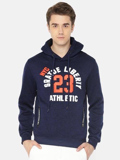 navy blue chest print hooded sweatshirt - 16039633 - Very Small Image - 1