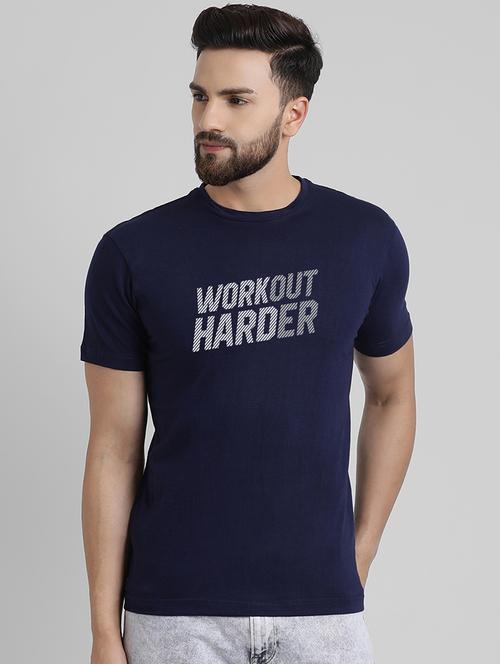 navy blue typographic chest print t-shirt - 16039965 - Very Small Image - 1