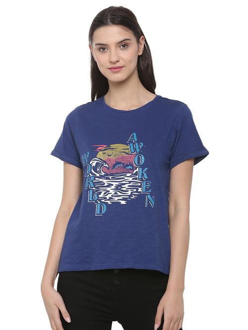 turn up sleeved graphic print tee - 16040457 - Very Small Image - 1