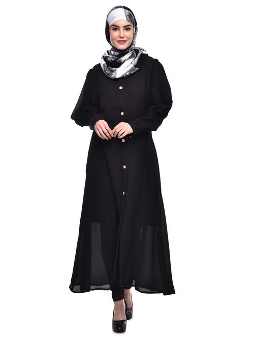 solid buttoned cloaks & abaya - 16040974 - Very Small Image - 1