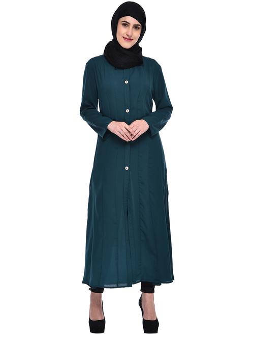 turquoise buttoned kalidaar cloaks & abaya - 16040975 - Very Small Image - 1