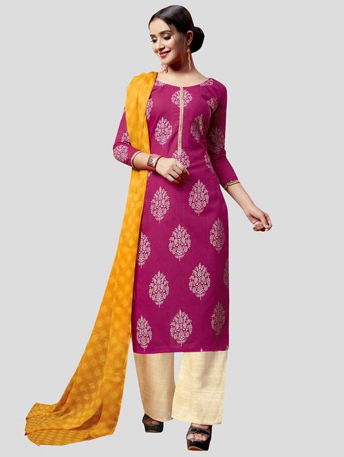 pink cotton unstitched suit - 16041649 - Very Small Image - 1