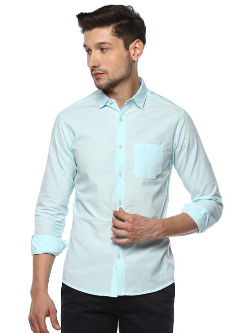 blue solid casual shirt - 16042958 - Very Small Image - 1