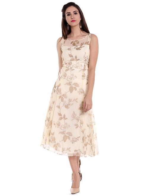 foil print pastel flared dress - 16044728 - Very Small Image - 1