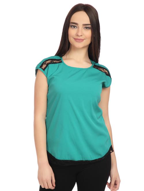 contrast lace insert top - 16045516 - Very Small Image - 1